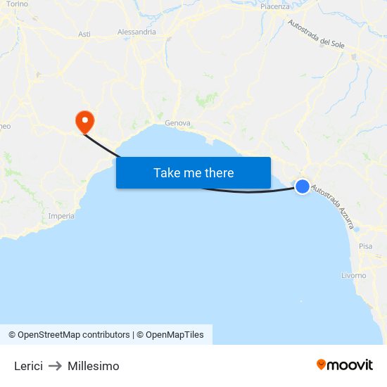 Lerici to Millesimo map