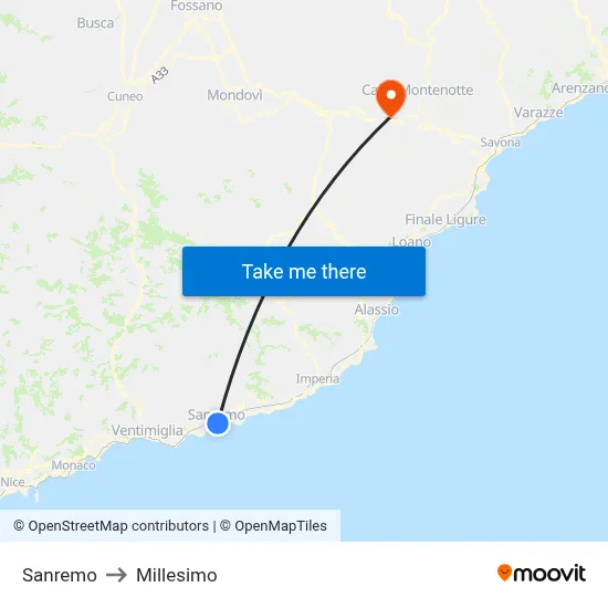 Sanremo to Millesimo map