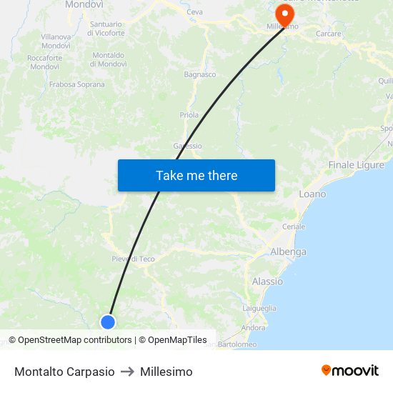 Montalto Carpasio to Millesimo map