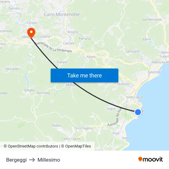 Bergeggi to Millesimo map