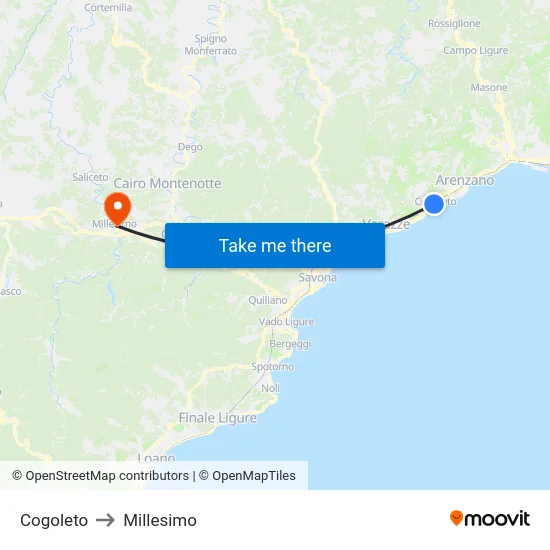 Cogoleto to Millesimo map