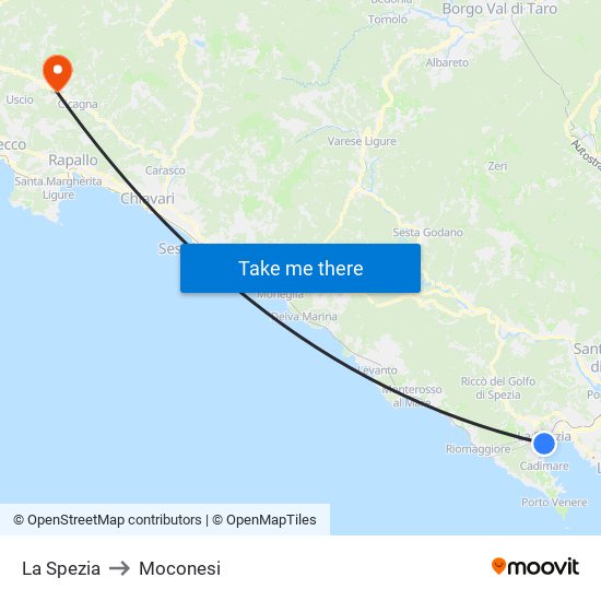 La Spezia to Moconesi map