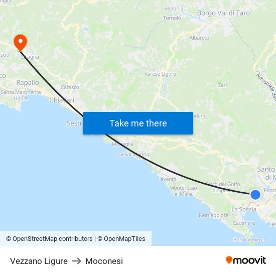 Vezzano Ligure to Moconesi map
