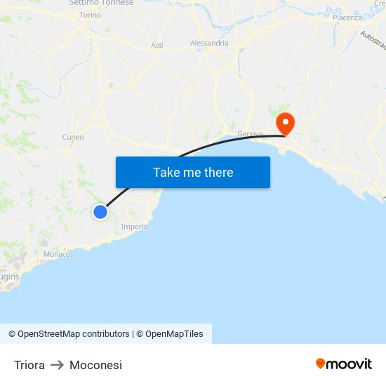 Triora to Moconesi map