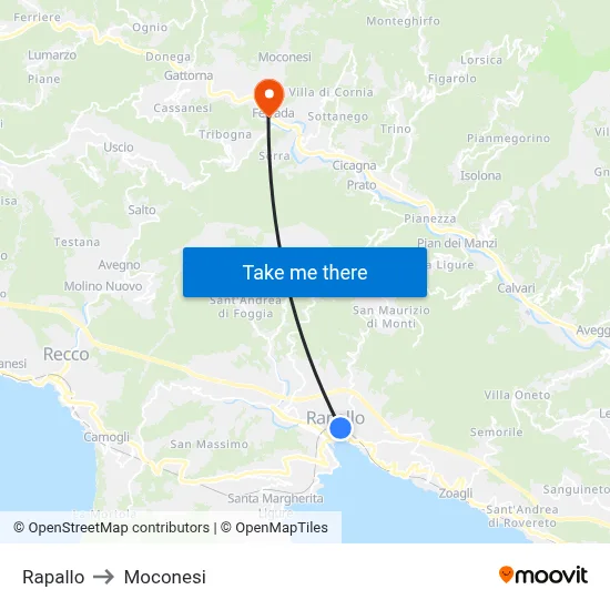Rapallo to Moconesi map