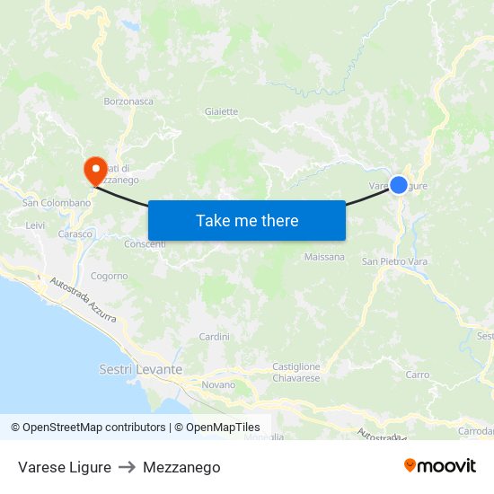 Varese Ligure to Mezzanego map