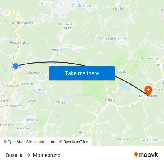 Busalla to Montebruno map