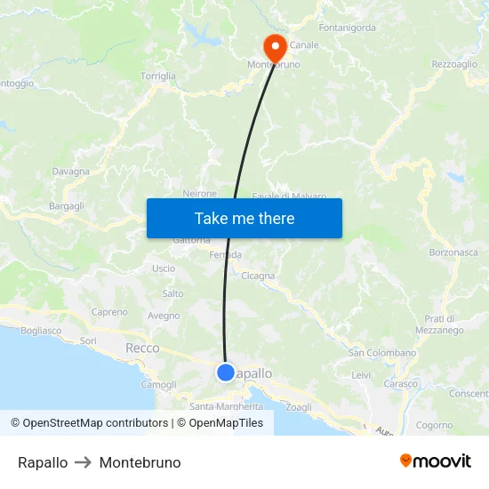 Rapallo to Montebruno map