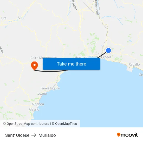 Sant' Olcese to Murialdo map