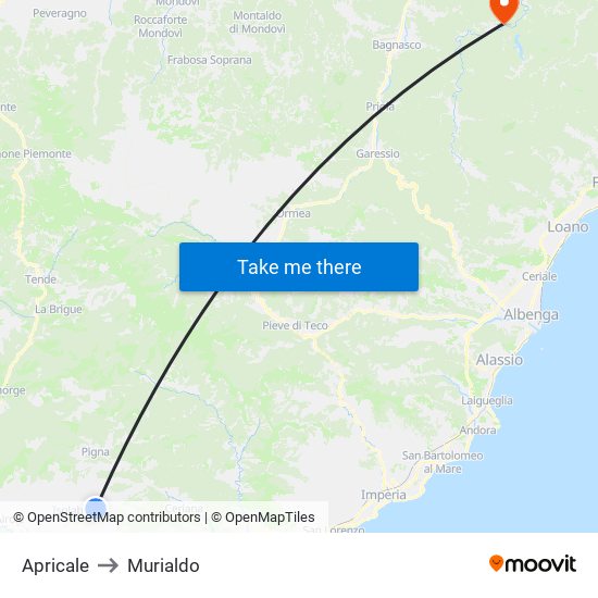 Apricale to Murialdo map