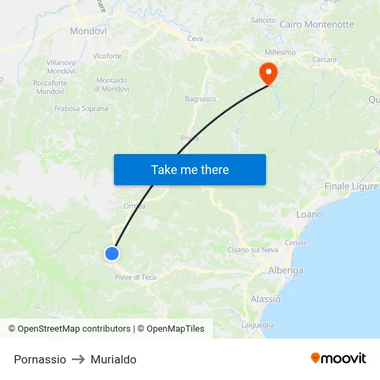 Pornassio to Murialdo map