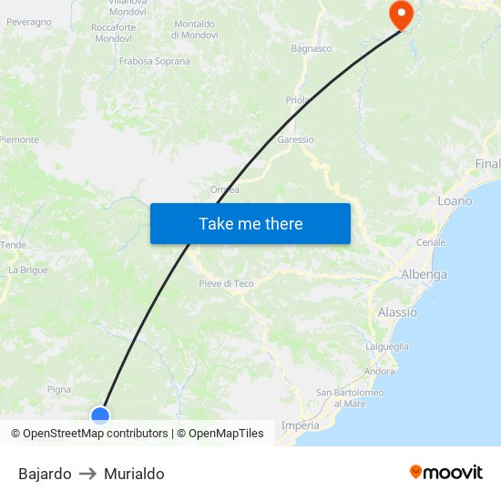 Bajardo to Murialdo map