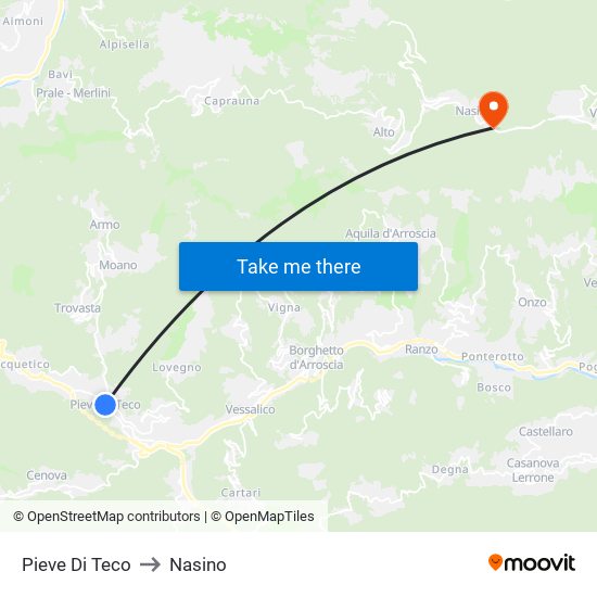 Pieve Di Teco to Nasino map