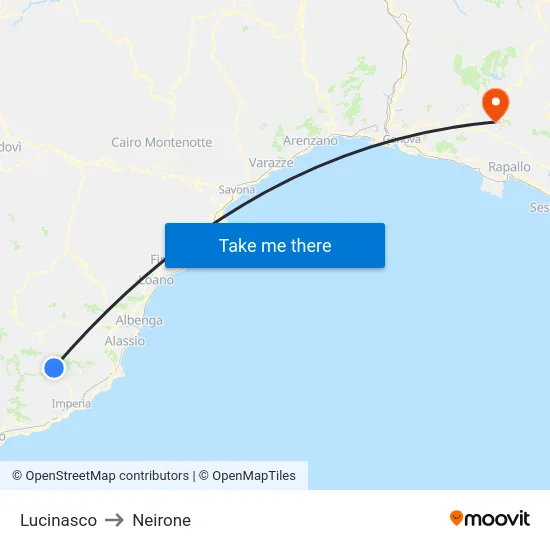 Lucinasco to Neirone map