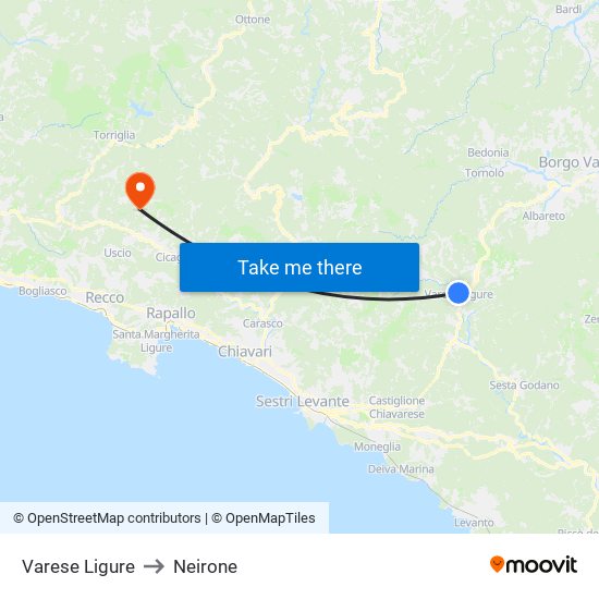 Varese Ligure to Neirone map