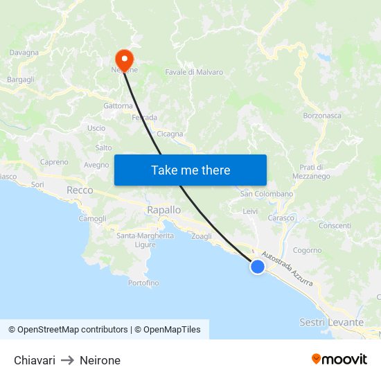 Chiavari to Neirone map