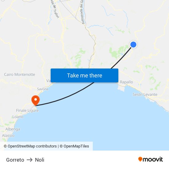 Gorreto to Noli map