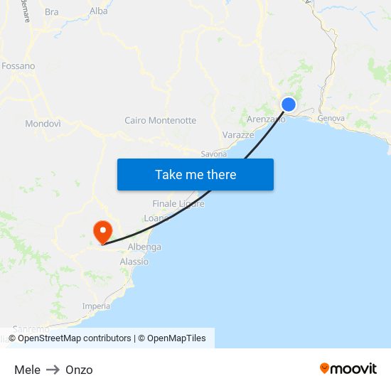 Mele to Onzo map
