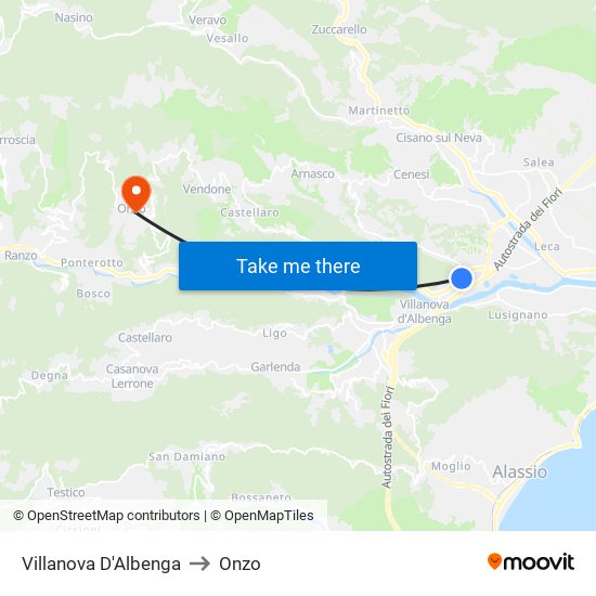 Villanova D'Albenga to Onzo map