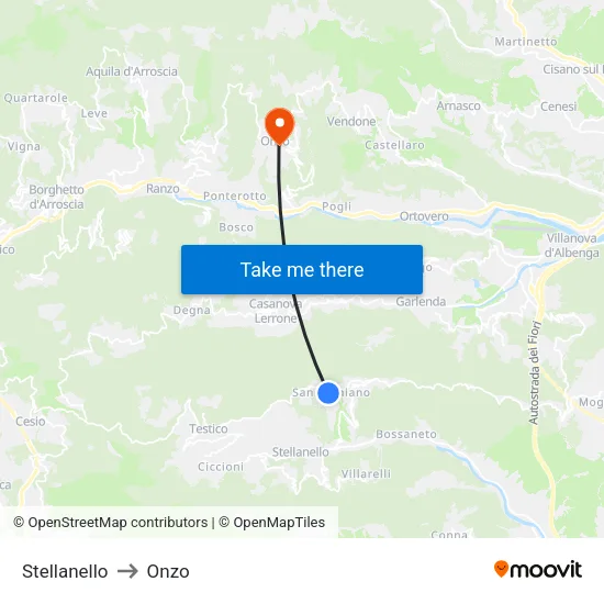 Stellanello to Onzo map