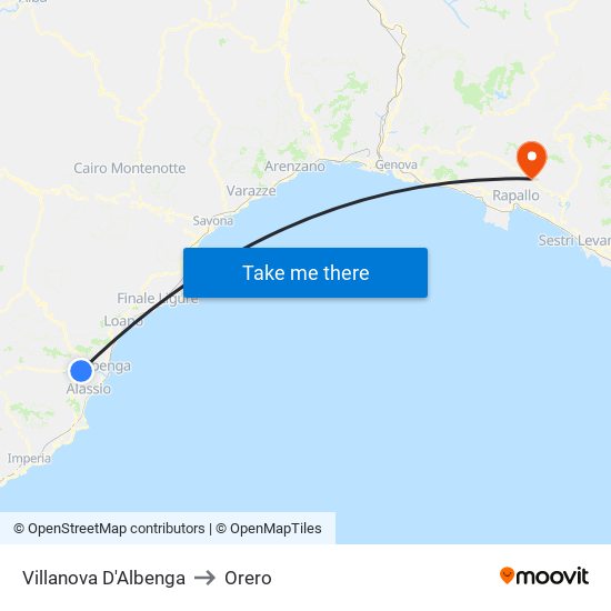 Villanova D'Albenga to Orero map