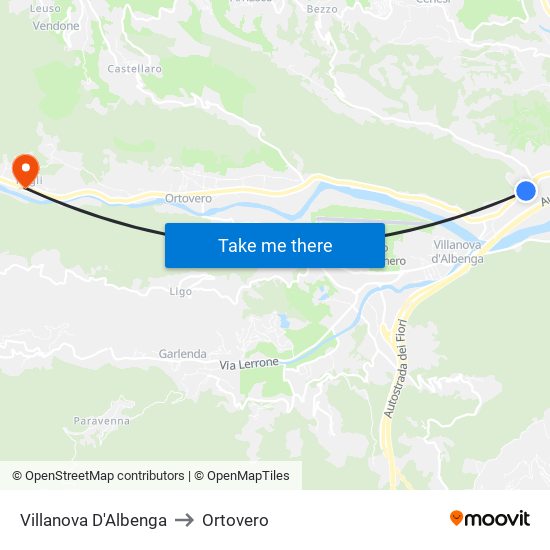 Villanova D'Albenga to Ortovero map