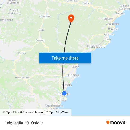 Laigueglia to Osiglia map