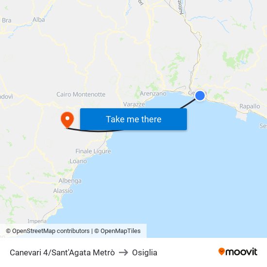 Canevari 4/Sant'Agata Metrò to Osiglia map