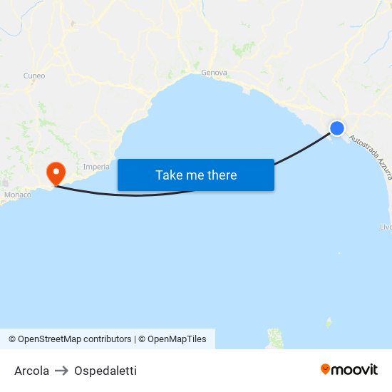 Arcola to Ospedaletti map