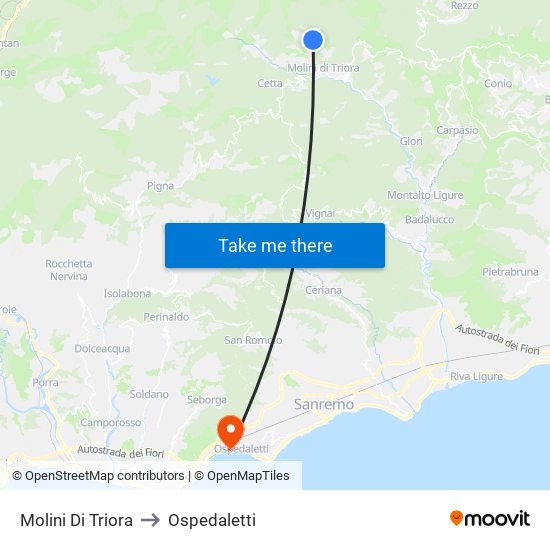 Molini Di Triora to Ospedaletti map