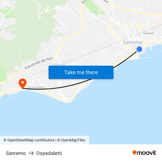 Sanremo to Ospedaletti map