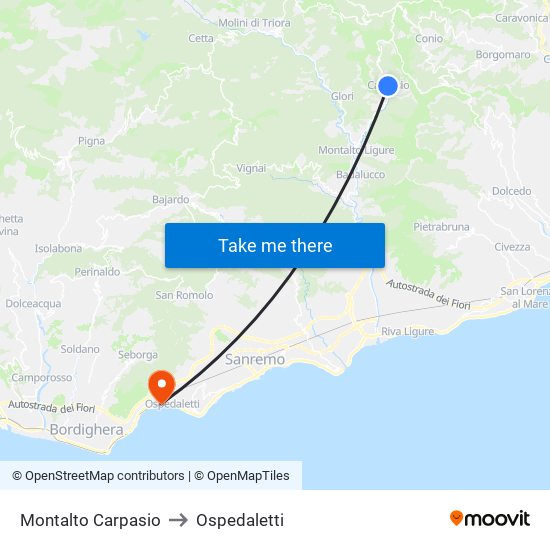 Montalto Carpasio to Ospedaletti map