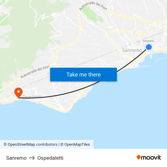 Sanremo to Ospedaletti map