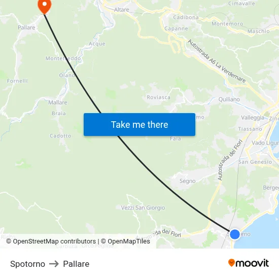 Spotorno to Pallare map