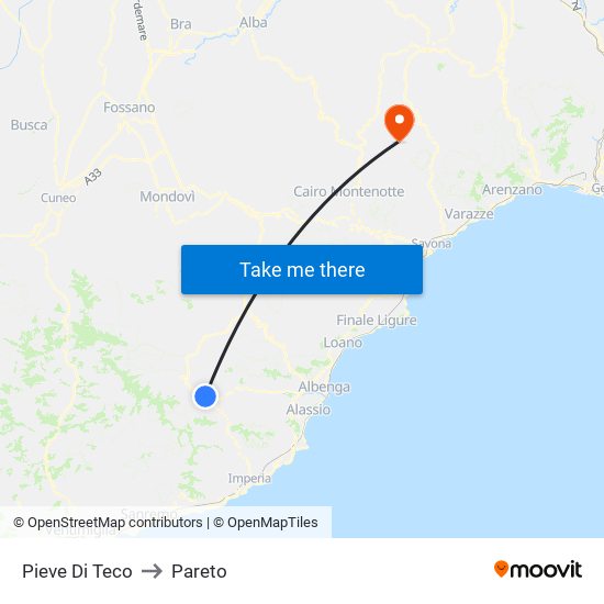 Pieve Di Teco to Pareto map