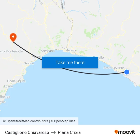 Castiglione Chiavarese to Piana Crixia map