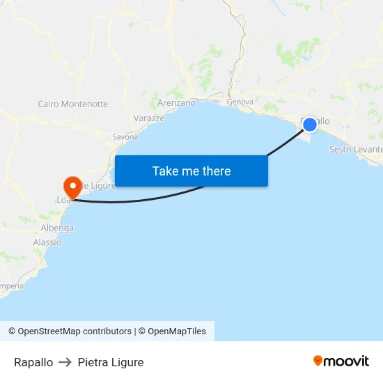 Rapallo to Pietra Ligure map