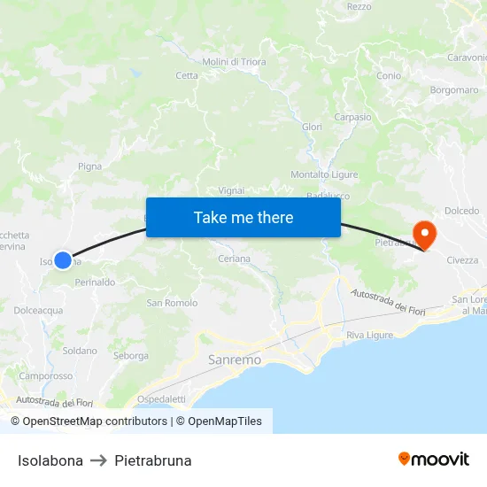 Isolabona to Pietrabruna map