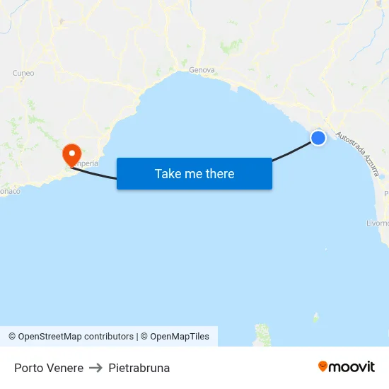 Porto Venere to Pietrabruna map