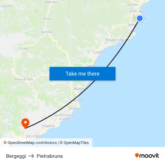 Bergeggi to Pietrabruna map