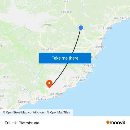 Erli to Pietrabruna map