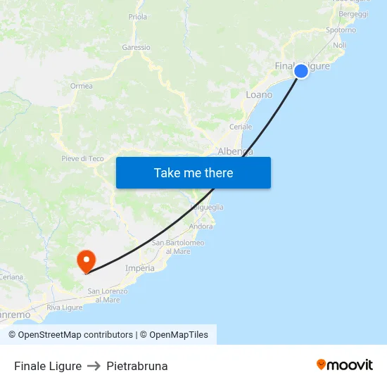 Finale Ligure to Pietrabruna map