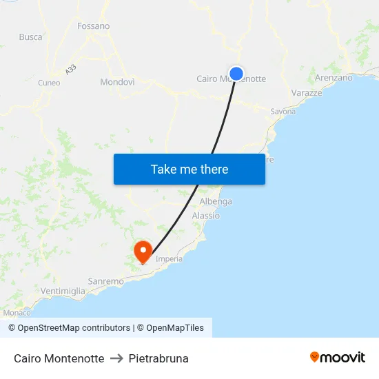Cairo Montenotte to Pietrabruna map