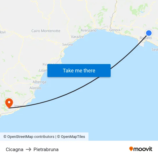 Cicagna to Pietrabruna map