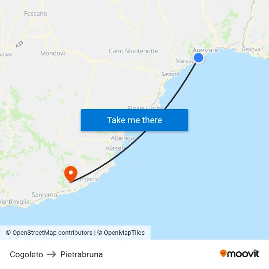 Cogoleto to Pietrabruna map