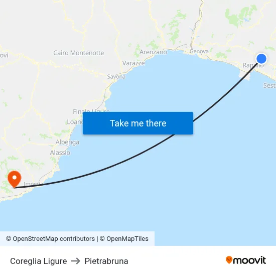 Coreglia Ligure to Pietrabruna map