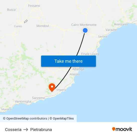 Cosseria to Pietrabruna map