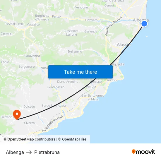 Albenga to Pietrabruna map