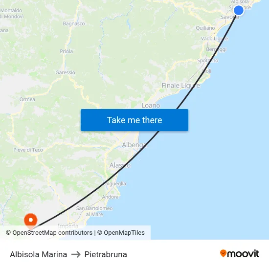 Albisola Marina to Pietrabruna map