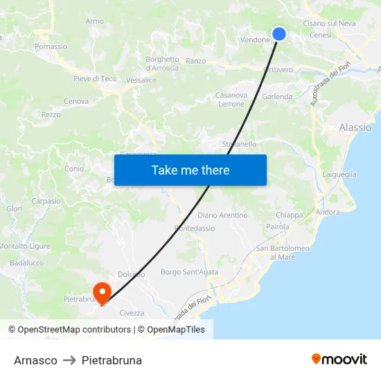Arnasco to Pietrabruna map
